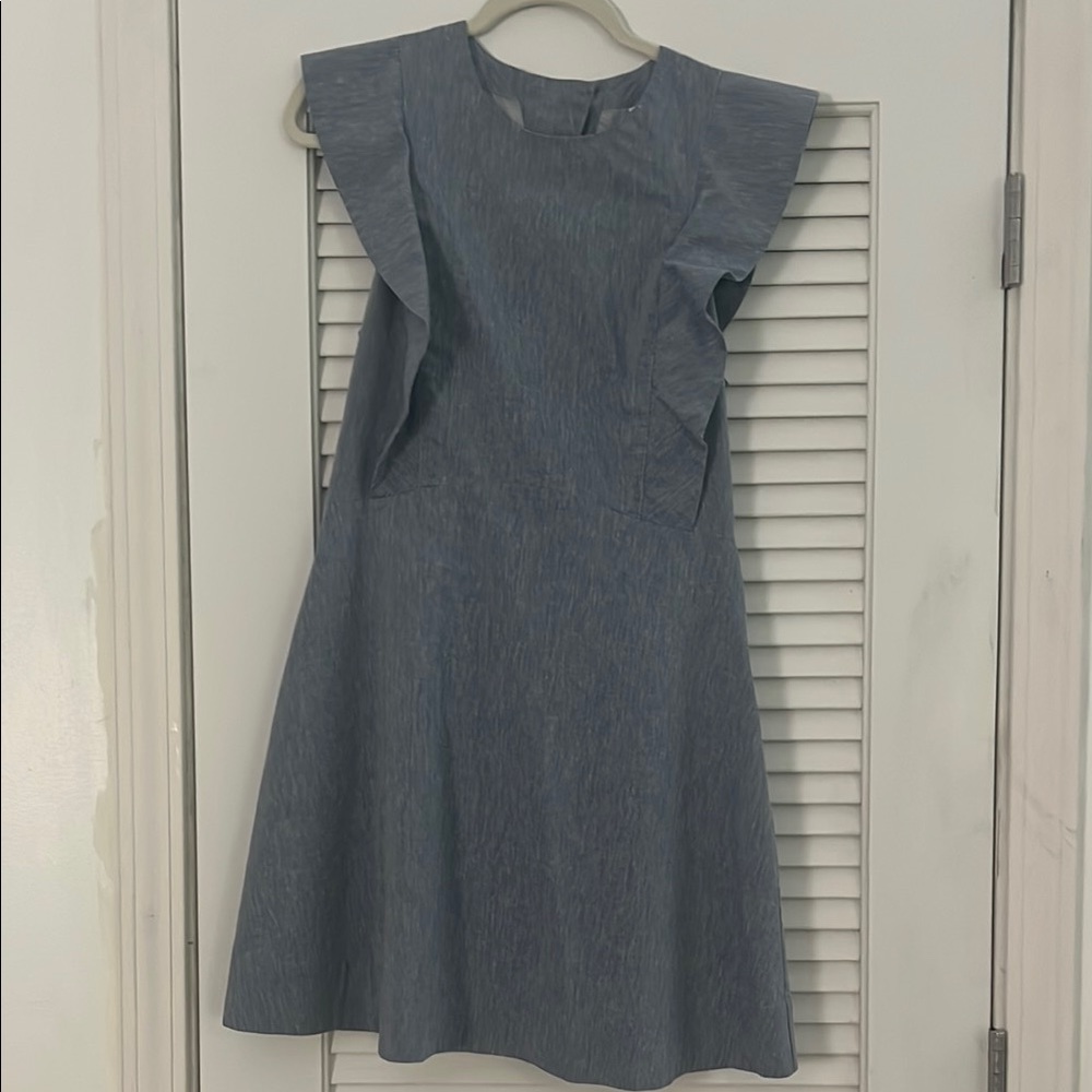 Chic Denim Ruffle Sleeve Mini Dress